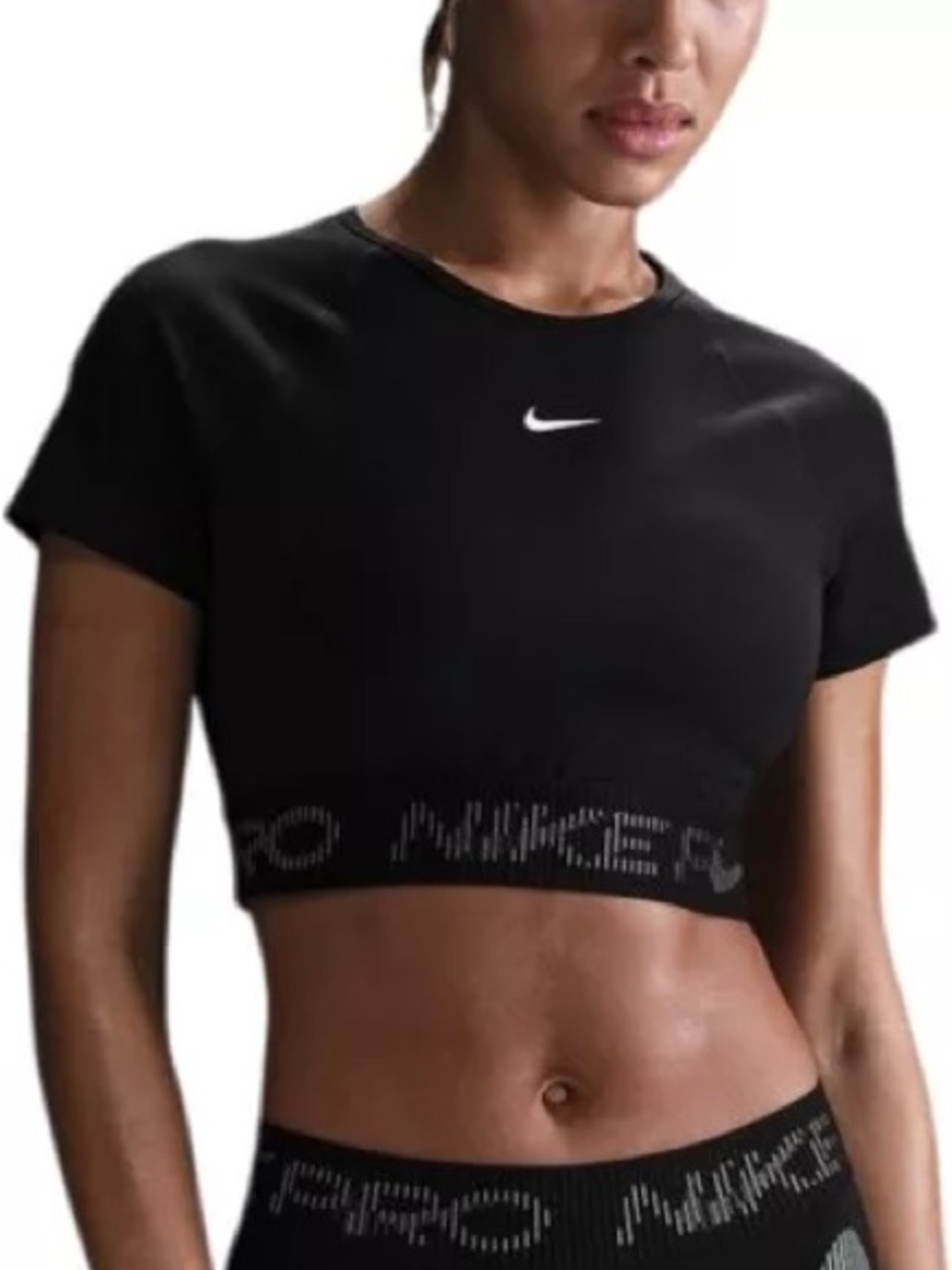 Nike Black Pro Crop Top with Elastic Logo Hem